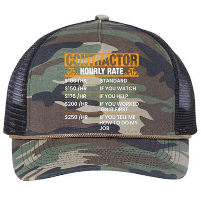 Contractor Hourly Rate Labor Day Gift Retro Rope Trucker Hat Cap