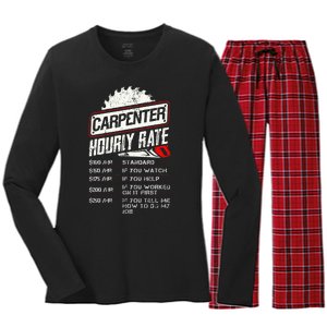 Carpenter Hourly Rate Funny Woodworking Gift for Carpenters Women's Long Sleeve Flannel Pajama Set 