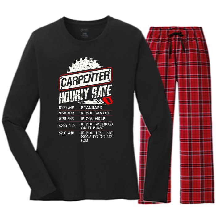 Carpenter Hourly Rate Funny Woodworking Gift for Carpenters Women's Long Sleeve Flannel Pajama Set 