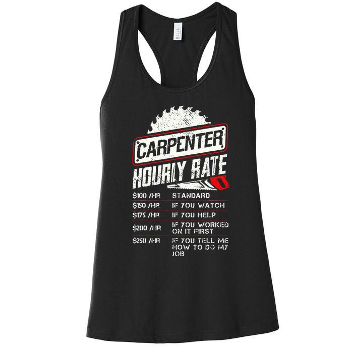 Carpenter Hourly Rate Funny Woodworking Gift for Carpenters Women's Racerback Tank