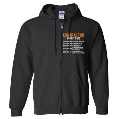 Contractor Hourly Rate Labor Day Graphic Full Zip Hoodie