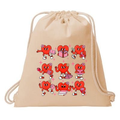 Cute Heart Reading A Book Valentines Day Teacher Book Lovers Drawstring Bag