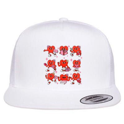 Cute Heart Reading A Book Valentines Day Teacher Book Lovers Flatbill Hat