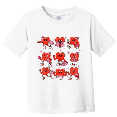 Cute Heart Reading A Book Valentines Day Teacher Book Lovers Toddler T-Shirt