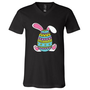 Cute Happy Rabbit Egg Easter Funny Easter Day V-Neck T-Shirt