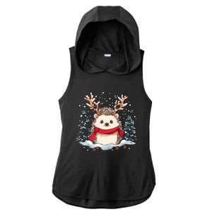 Cute Hedgehog Reindeer Christmas Xmas Gift Ladies PosiCharge Tri-Blend Wicking Draft Hoodie Tank