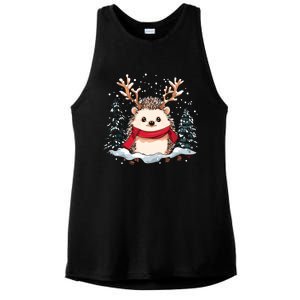 Cute Hedgehog Reindeer Christmas Xmas Gift Ladies PosiCharge Tri-Blend Wicking Tank