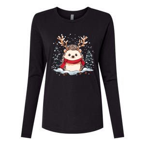 Cute Hedgehog Reindeer Christmas Xmas Gift Womens Cotton Relaxed Long Sleeve T-Shirt