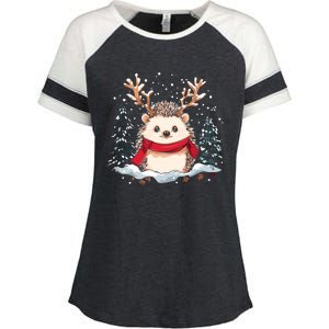 Cute Hedgehog Reindeer Christmas Xmas Gift Enza Ladies Jersey Colorblock Tee