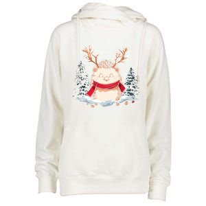 Cute Hedgehog Reindeer Christmas Xmas Gift Womens Funnel Neck Pullover Hood