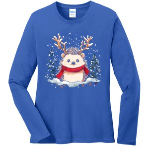 Cute Hedgehog Reindeer Christmas Xmas Gift Ladies Long Sleeve Shirt