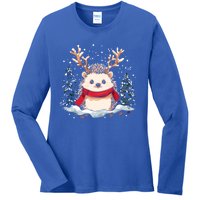 Cute Hedgehog Reindeer Christmas Xmas Gift Ladies Long Sleeve Shirt