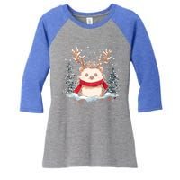 Cute Hedgehog Reindeer Christmas Xmas Gift Women's Tri-Blend 3/4-Sleeve Raglan Shirt