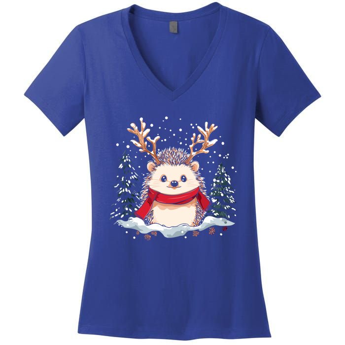 Cute Hedgehog Reindeer Christmas Xmas Gift Women's V-Neck T-Shirt