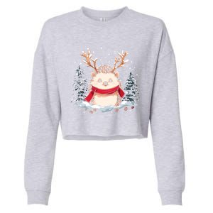 Cute Hedgehog Reindeer Christmas Xmas Gift Cropped Pullover Crew