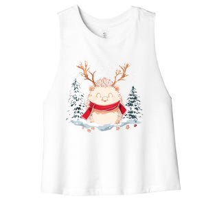 Cute Hedgehog Reindeer Christmas Xmas Gift Women's Racerback Cropped Tank