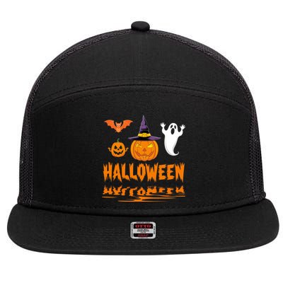 Cute Halloween Reflections Pumpkin Bat And Ghost Design 7 Panel Mesh Trucker Snapback Hat