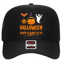 Cute Halloween Reflections Pumpkin Bat And Ghost Design High Crown Mesh Back Trucker Hat