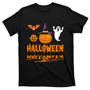 Cute Halloween Reflections Pumpkin Bat And Ghost Design T-Shirt