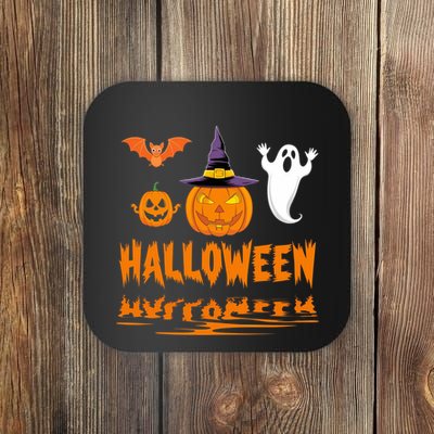 Cute Halloween Reflections Pumpkin Bat And Ghost Design Coaster