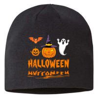 Cute Halloween Reflections Pumpkin Bat And Ghost Design Sustainable Beanie