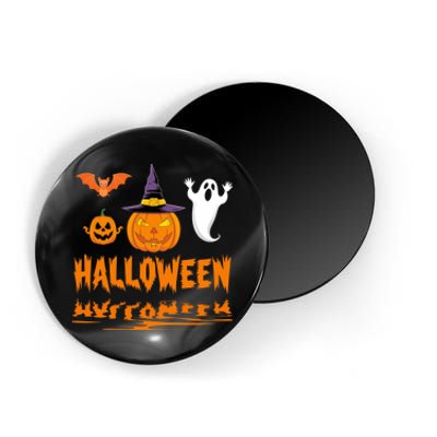 Cute Halloween Reflections Pumpkin Bat And Ghost Design Magnet