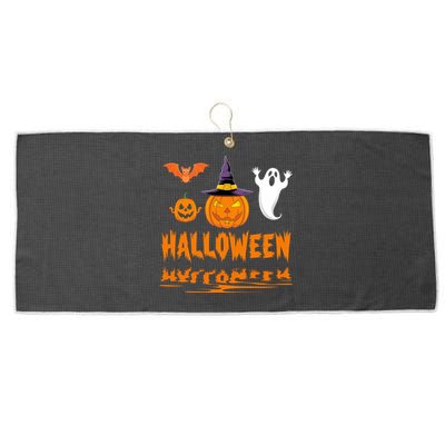 Cute Halloween Reflections Pumpkin Bat And Ghost Design Large Microfiber Waffle Golf Towel