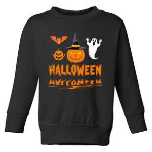 Cute Halloween Reflections Pumpkin Bat And Ghost Design Toddler Sweatshirt