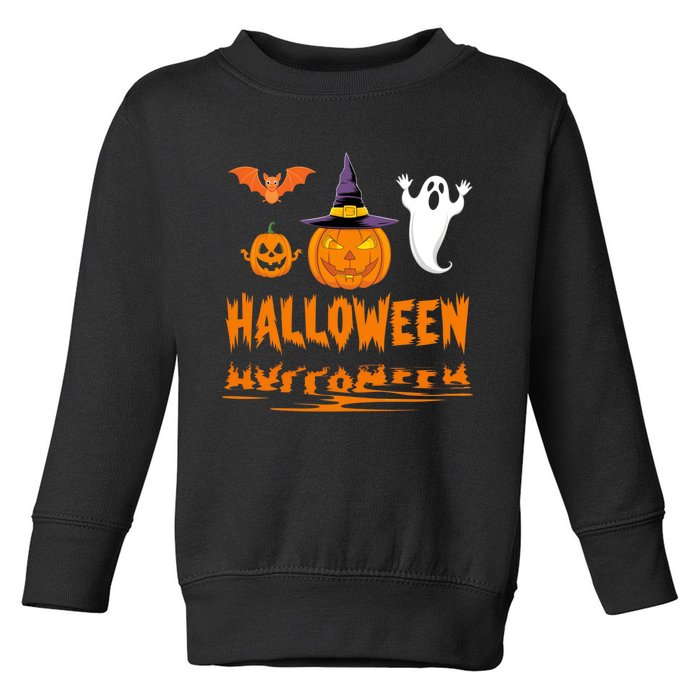 Cute Halloween Reflections Pumpkin Bat And Ghost Design Toddler Sweatshirt