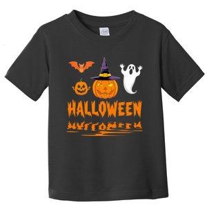 Cute Halloween Reflections Pumpkin Bat And Ghost Design Toddler T-Shirt