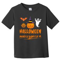 Cute Halloween Reflections Pumpkin Bat And Ghost Design Toddler T-Shirt