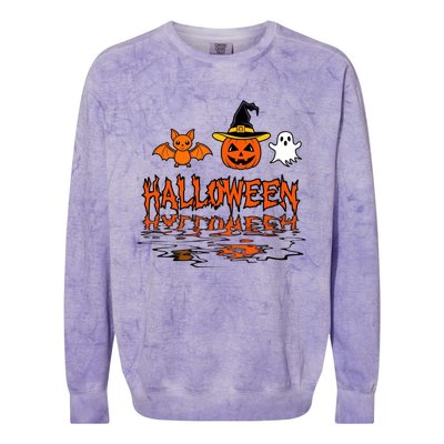 Cute Halloween Reflections Pumpkin Bat And Ghost Design Colorblast Crewneck Sweatshirt