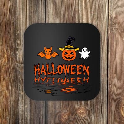 Cute Halloween Reflections Pumpkin Bat And Ghost Design Coaster