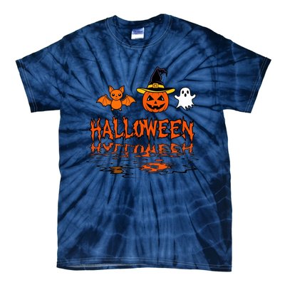 Cute Halloween Reflections Pumpkin Bat And Ghost Design Tie-Dye T-Shirt