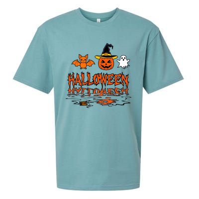 Cute Halloween Reflections Pumpkin Bat And Ghost Design Sueded Cloud Jersey T-Shirt