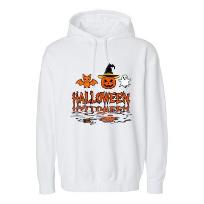 Cute Halloween Reflections Pumpkin Bat And Ghost Design Garment-Dyed Fleece Hoodie