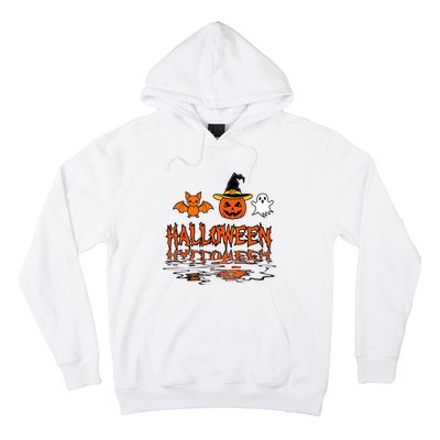 Cute Halloween Reflections Pumpkin Bat And Ghost Design Hoodie