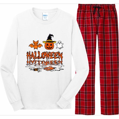 Cute Halloween Reflections Pumpkin Bat And Ghost Design Long Sleeve Pajama Set