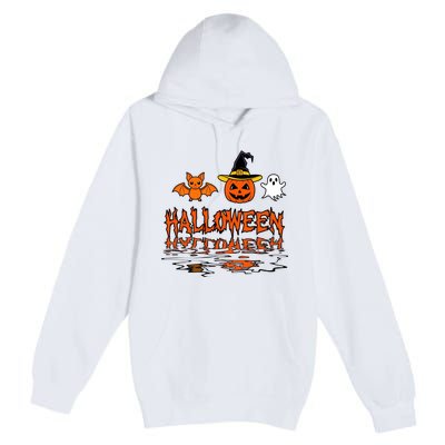 Cute Halloween Reflections Pumpkin Bat And Ghost Design Premium Pullover Hoodie