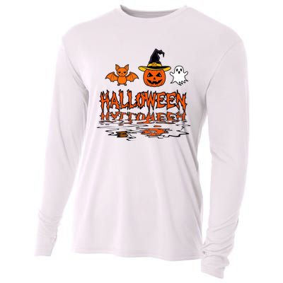 Cute Halloween Reflections Pumpkin Bat And Ghost Design Cooling Performance Long Sleeve Crew