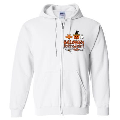 Cute Halloween Reflections Pumpkin Bat And Ghost Design Full Zip Hoodie