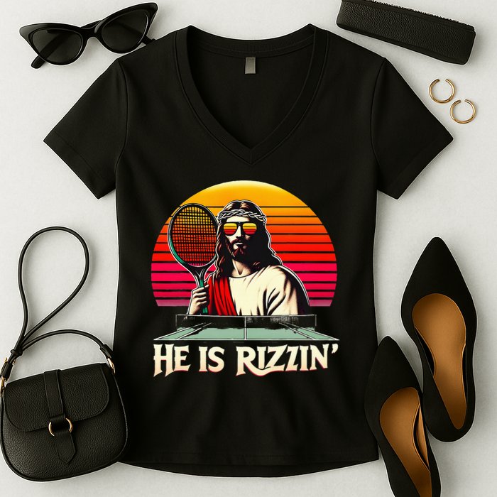 Christian Has Rizzin Easter Table Tennis Women's V-Neck T-Shirt