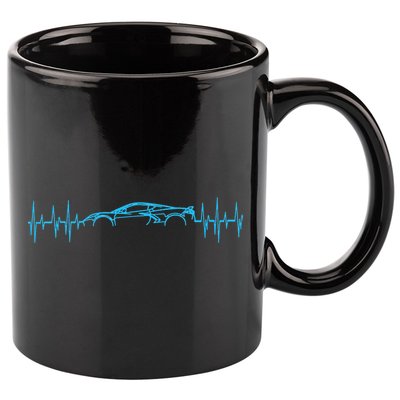 C8 Heartbeat Rapid Blue Supercar Sports Car Heartbeat Line 11oz C Handle Ceramic Mug