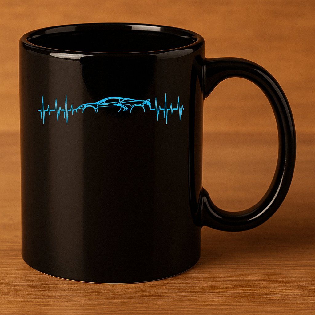 C8 Heartbeat Rapid Blue Supercar Sports Car Heartbeat Line 11oz C Handle Ceramic Mug