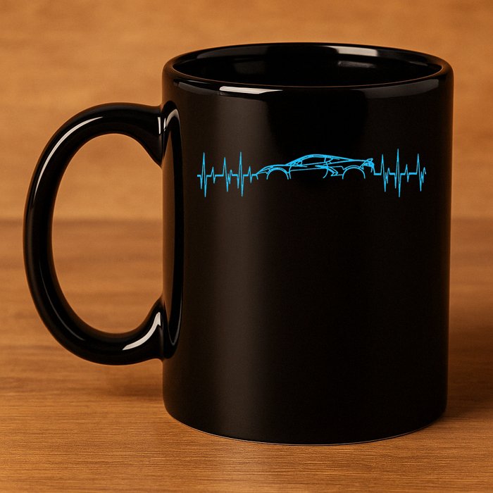 C8 Heartbeat Rapid Blue Supercar Sports Car Heartbeat Line 11oz C Handle Ceramic Mug