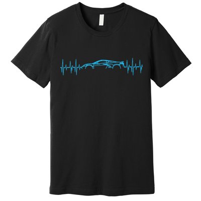 C8 Heartbeat Rapid Blue Supercar Sports Car Heartbeat Line Premium T-Shirt