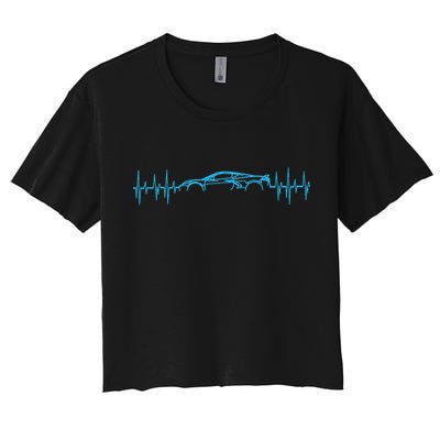 C8 Heartbeat Rapid Blue Supercar Sports Car Heartbeat Line Women's Crop Top Tee