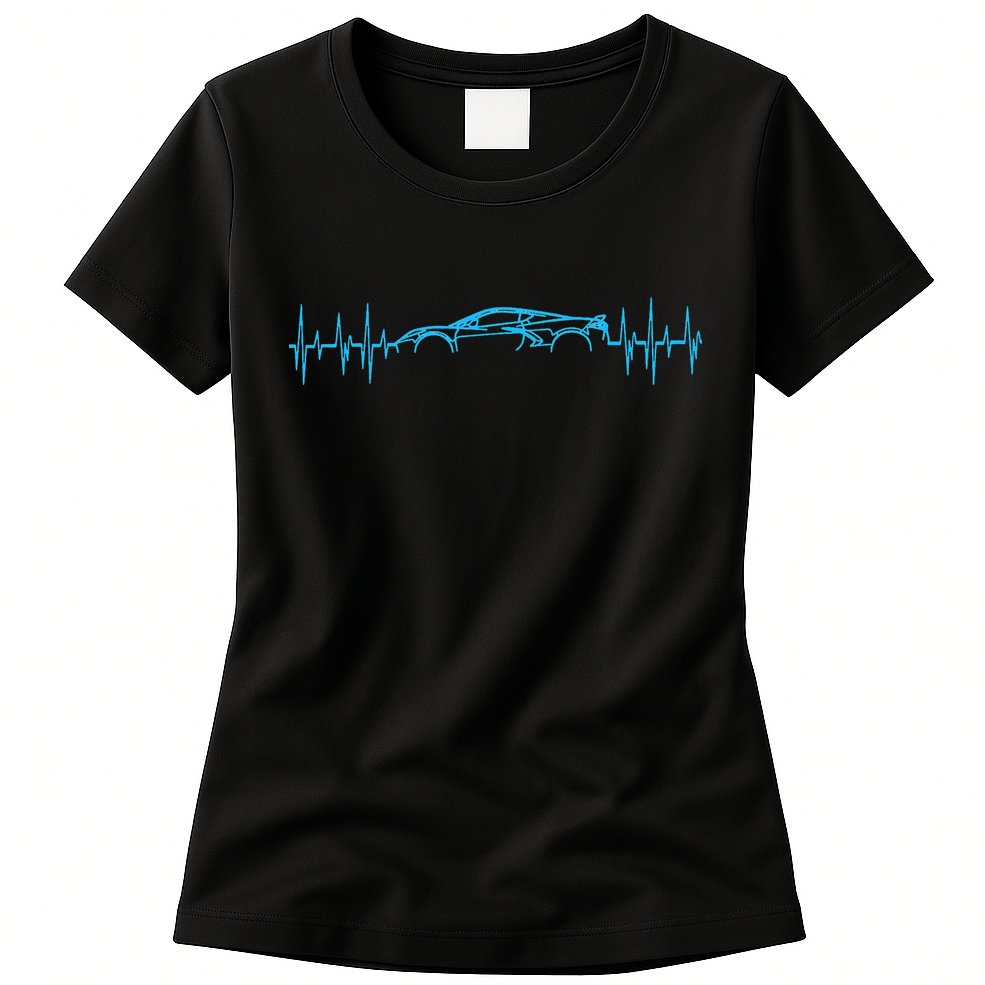 C8 Heartbeat Rapid Blue Supercar Sports Car Heartbeat Line Womens T-Shirt