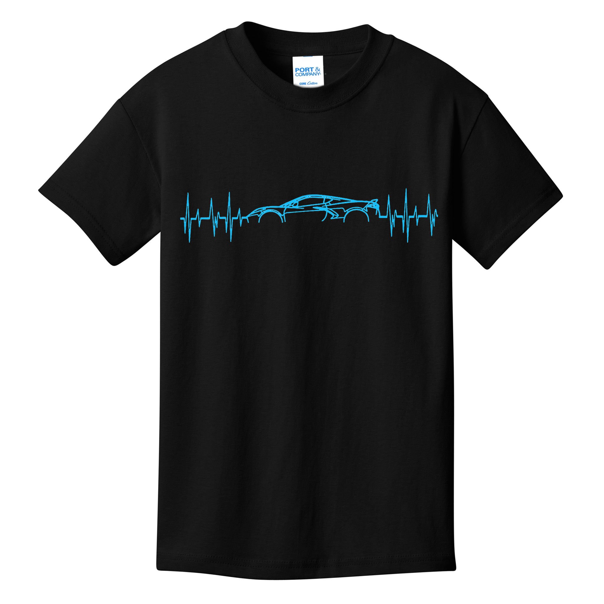 C8 Heartbeat Rapid Blue Supercar Sports Car Heartbeat Line Kids T-Shirt