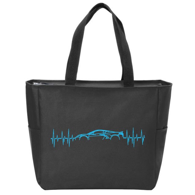 C8 Heartbeat Rapid Blue Supercar Sports Car Heartbeat Line Zip Tote Bag